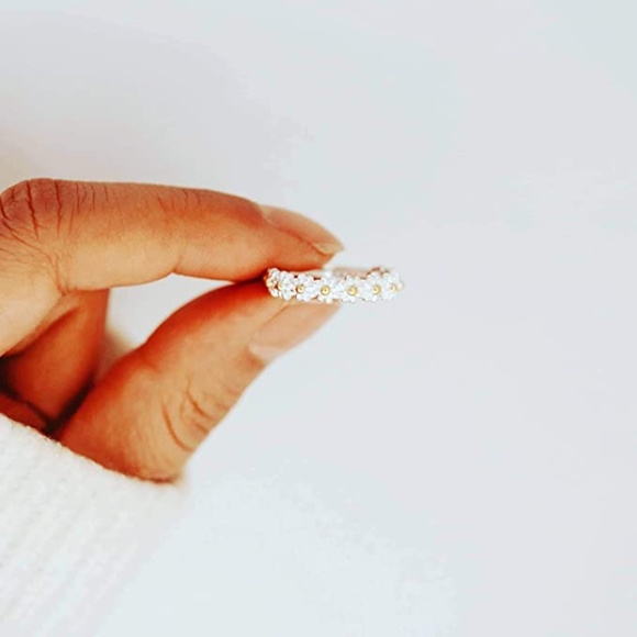 925 Silver Forget me Not Daisy Flower Ring sz 6 - Picture 3 of 8